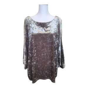 Spense Womens 2x Velvet Cold Shoulder Silver Blouse Glam Holidays Festive